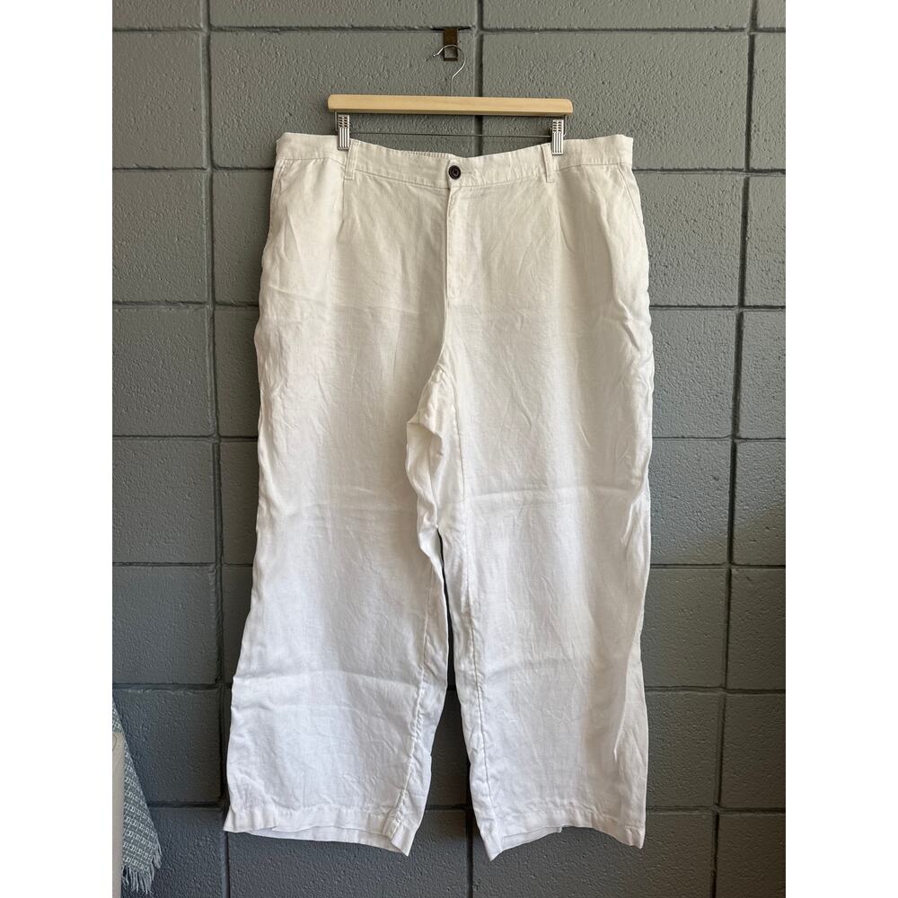 Lands' End Wide Leg White 100% Linen Pants size 20W
